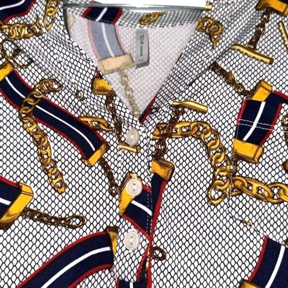 D.N.A Couture Womens 1X Chain & Stripe Print Blouse With Button Accents Long Sle - Picture 5 of 10